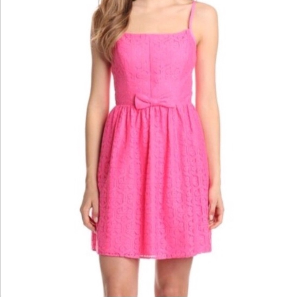 Lilly Pulitzer Antonia Dress Size 4 Floral Mini Fiesta Pink Bow Beach Summer